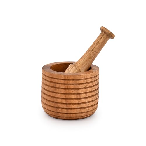 EDHAS Mortar & Pestles Set Acacia Wood Perfect for Grinder for Herbs, Garlic Spices Grinder Set Kitchen Gadgets (Mortar-10.16cm X 7.62, Pestle- 13.97cm) von EDHAS
