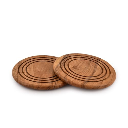 EDHAS Untersetzer aus Akazienholz mit Ringen für heiße Töpfe und Pfannen für Arbeitsplatte, hitzebeständig für Küche und Esstisch, 17,8 x 17,8 x 1,9 cm, 2 Stück von EDHAS