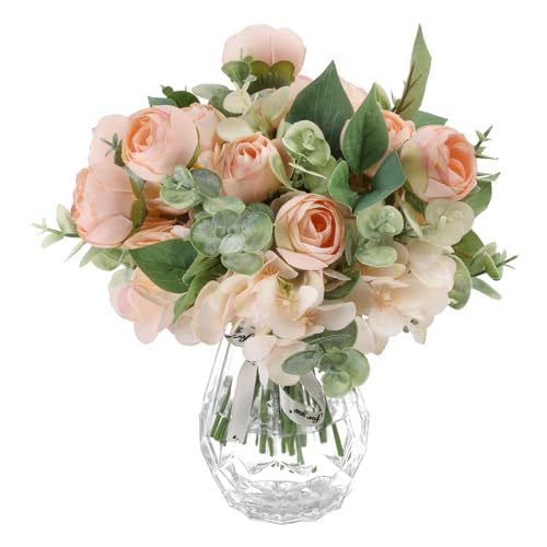 EDIMENS 5pcs Simulation Peony Blumen mit Einer Vase,Echte Berührung nach dem Rosenstrauß für Hochzeitsfeiern und Home Office Dekoration, Blumen und Blumen dekoriert von EDIMENS