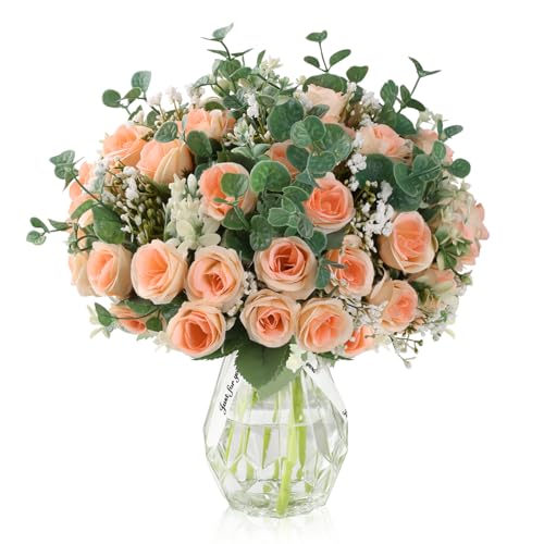 EDIMENS Simulation Blumenstrauß mit Vase, 4PCS falsche Rosen und 10PCS Baby-Atmosphäre für Hochzeitsfeiern Family Kitchen Büro, Blumenfliesen von EDIMENS
