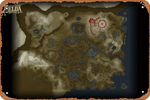 Breath of the Wild Map Videospiel Karten Blechmalerei Blechschild Metallschild Vintage Metallposter Cafés Büro Spiel Club Bar Home Wanddekoration 20,3 x 30,5 cm von EDISAXE