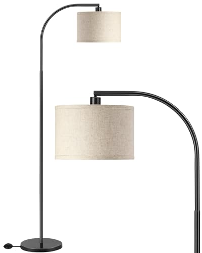 EDISHINE Stehlampe Wohnzimmer, 161cm Bogenlampe mit Verstellem Beigen Leinen-Lampenschirm, E27 Fassung, Leselampe Schlafzimmer, Stehleuchte Modern für Kinderzimmer, Schwarz von EDISHINE