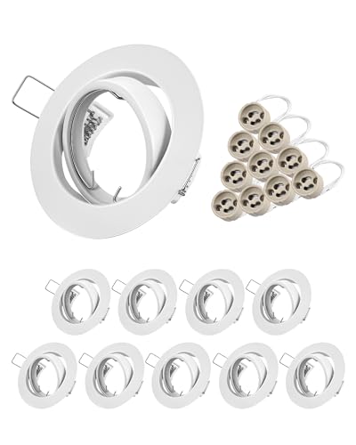 EDISHINE 10er Einbaustrahler GU10 Set Einbaurahmen, 230V Einbauleuchte, GU10 Fassung, Einbauleuchte 68mm Lochdurchmesser Rund, 35° Schwenkbar, Rahmen für LED oder Halogen ohne Leuchtmittel, Weiß von EDISHINE