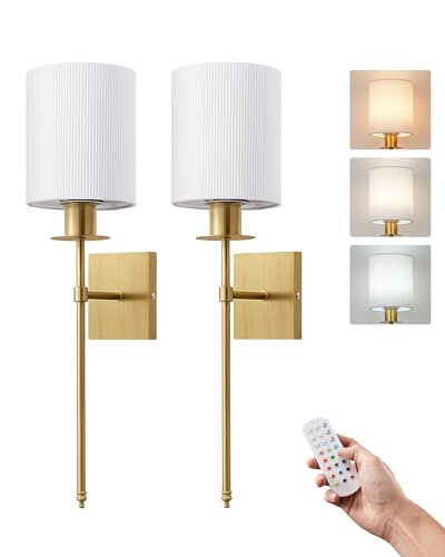 EDISHINE 2 Stück Akku Wandleuchte Innen, RGB LED Wandlampe Ohne Stromanschluss, Kabellose Wandleuchte dimmbar mit Fernbedienung, 12 Farben & 2 dynamische Modi & 3 Farbtemperaturen, USB Aufladbar，Gold von EDISHINE