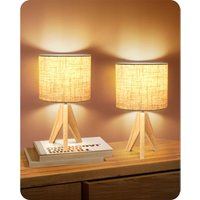 EDISHINE 2er Set LED Tischlampe Holz mit Leinen-Lampenschirm, Nachttischlampe mit E27 Fassung, inkl. 4W Leuchtmittel, H36cm, Beige EDISHINE 2er Set LED Tischlampe Holz mit Leinen-Lampenschirm, Nachttischlampe mit E27 Fassung, inkl. 4W Leuchtmittel, H36cm, Beige von EDISHINE