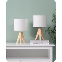 EDISHINE 2er Set LED Tischlampe Holz mit Leinen-Lampenschirm, Nachttischlampe mit E27 Fassung, inkl. 4W Leuchtmittel, H36cm, Weiß EDISHINE 2er Set LED Tischlampe Holz mit Leinen-Lampenschirm, Nachttischlampe mit E27 Fassung, inkl. 4W Leuchtmittel, H36cm, Weiß von EDISHINE