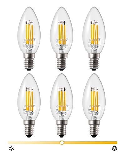 EDISHINE 6er-Pack E14 LED Dimmbar Warmweiss 2700K, C35 Glühbirne 4,8W 420LM, entspricht 50W, Filament Kerzen LED Leuchtmittel für Pendelleuchte und Wandleuchte von EDISHINE