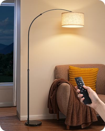 EDISHINE Bogenlampe Wohnzimmer Stehlampe, LED Stehleuchte mit Fernbedienung, stufenlos dimmbar & Farbtemperatureinstellbar, 143-176 cm Höhenverstellbar, drehbarer Lampenkopf, E27 Standleuchte Schwarz von EDISHINE