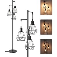 EDISHINE Dimmbar Stehlampe Wohnzimmer 163cm, Industrial Stehleuchte Schwarz mit LED E27 Leuchtmittel, 3 Käfig Lampenschirm aus Metall, Vintage von EDISHINE