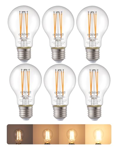 EDISHINE E27 LED Warmweiss Glühbirne, dimmbare 806LM, A60 LED Filament, Edison-Sockel E27, 6,5W entspricht 60W, 2700K Warmweiß, 6er-Pack von EDISHINE