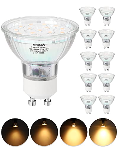 EDISHINE GU10 LED Warmweiss Dimmbar 4,5W 400LM, LED GU10 Lampen 2700K 120°Abstrahlwinkel, 50W Halogen äquivalent, Spots,Einbaustrahler,10er von EDISHINE