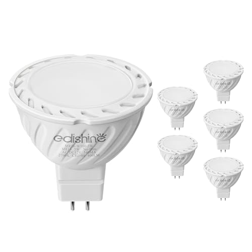 EDISHINE GU5.3 LED Warmweiss Lampen, 120° Abstrahlwinkel 400LM, 2700K MR16 Leuchtmittel, 5W Led Stiftsockel Spots, 12V Niedervolt, 50W Halogen Ersatz, Glühbirne LED Birne, 6 Stück von EDISHINE