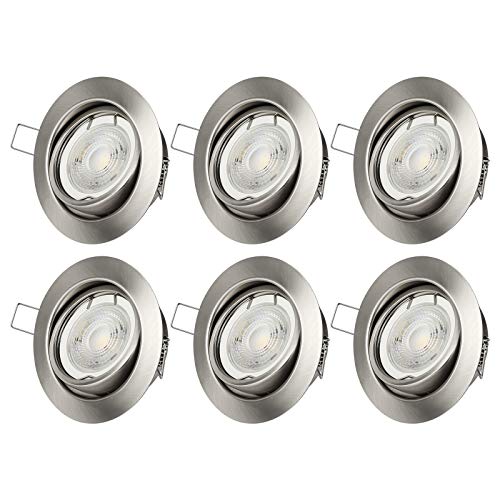 EDISHINE LED Spots Dimmbar 6er, LED Einbaustrahler 230V, 3000K Warmweiß, Einbauleuchten LED Leuchtmittel flach, 68mm, Schwenkbare Deckenspots, 350Lumen, Ersatz Halogenlampe von EDISHINE