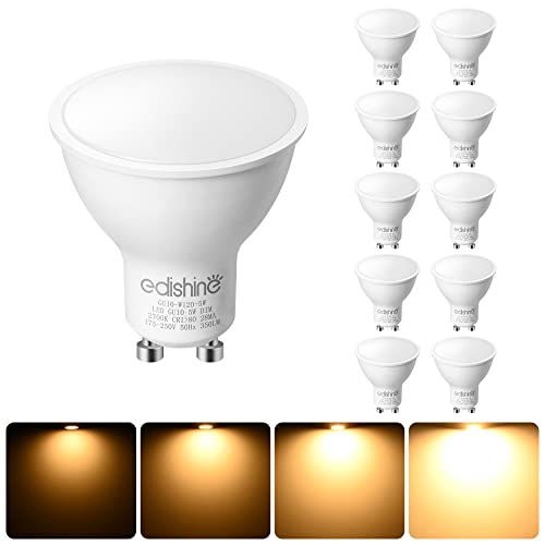 EDISHINE GU10 LED Warmweiss Dimmbar 5W 2700K, 350LM 120° Abstrahwinkel, 50W Halogen Ersatz, Glühbirne LED Birne, 230V für Spots Einbaustrahler, Wandleuchte, 10er von EDISHINE