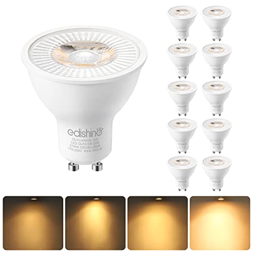 EDISHINE LED GU10 Warmweiss Dimmbar 5W 2700K, GU10 LED Leuchtmittel 38° Abstrahwinkel 350LM, 50W Halogen Ersatz, 230V für Spots Einbaustrahler, Wandleuchte, 10er von EDISHINE