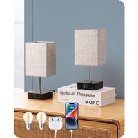 EDISHINE LED Nachttischlampe 3 Stufig Touch Dimmbar 2er Set, 2 USB Anschlüsse (A+B), E27 Fassung, 2700K Warmweiß, Tischlampe Modern, Kleine Lampe, von EDISHINE