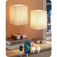 EDISHINE LED Nachttischlampe Touch 3-fach Dimmbar 2er Set, 2 USB Anschlüsse (A+C), 2700K Warmweiße, H28cm, E27-Fassung, Tischlampe Modern, Kleine von EDISHINE