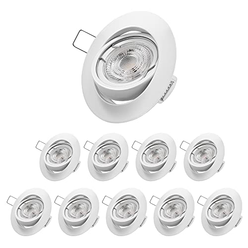 EDISHINE Einbaustrahler LED 230V, 3000K Warmweiß Einbauleuchten flach, 68mm LED Spots Dimmbar, GU10 Schwenkbare Einbauspots 5,5W 350LM, Energieeffizient, Einbautiefe 75mm, Weiß, 10er Set EDISHINE Einbaustrahler LED 230V, 3000K Warmweiß Einbauleuchten flach, 68mm LED Spots Dimmbar, GU10 Schwenkbare Einbauspots 5,5W 350LM, Energieeffizient, Einbautiefe 75mm, Weiß, 10er Set von EDISHINE