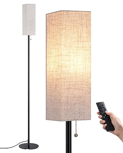 EDISHINE Stehlampe Wohnzimmer 165cm, Standleuchte LED Dimmbar, Stehleuchte mit Fernkontrolle & E27 LED-Glühbirne (3 Farbtemperaturen 9W), Lampenschirm aus Leinen, Modern Leselampe für Schlafzimmer von EDISHINE