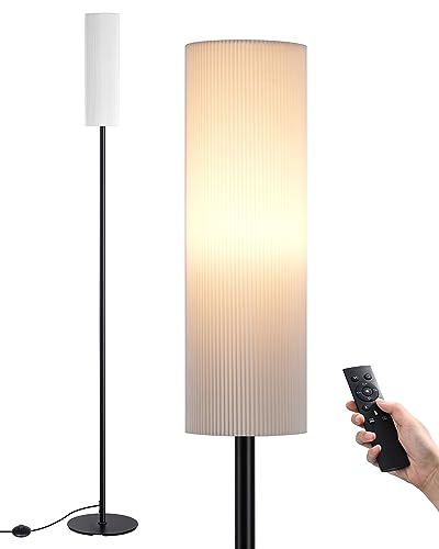 EDISHINE Stehlampe Wohnzimmer 165cm, Standleuchte LED Dimmbar, Stehleuchte Schwarz mit Fernkontrolle & E27 LED-Glühbirne (3 Farbtemperaturen 9W), Zerknittertem Leinenschirm, Leselampe Schlafzimmer von EDISHINE