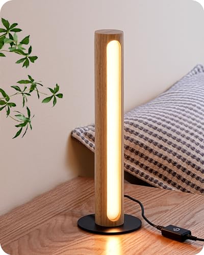 EDISHINE LED Tischlampe Holz, Nachttischlampe Touch Dimmbar, Speicherfunktion, 3 Farbtemperaturen, eingebautes LED-Nachttischlampe geeignet für Wohnzimmer, Büro, Schlafzimmer, Geschenk. von EDISHINE