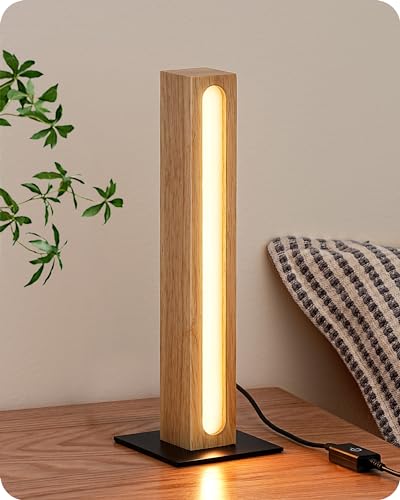 EDISHINE LED Tischlampe Holz, Nachttischlampe Touch Dimmbar, Speicherfunktion, 3 Farbtemperaturen, eingebautes LED-Nachttischlampe geeignet für Wohnzimmer, Büro, Schlafzimmer, Geschenk. von EDISHINE