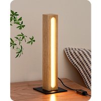 EDISHINE LED Tischlampe Holz, Nachttischlampe Touch Dimmbar, Speicherfunktion, 3 Farbtemperaturen (3000K-4500K-6000K), Rechteckig von EDISHINE