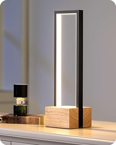 EDISHINE LED Tischlampe aus Holz, Touch Dimmbar & Memory-Funktion, Nachttischlampe mit 3 Farbtemperaturen, 350 Lumen, integrierte moderne Tischleuchte für Wohnzimmer, Büro, Geschenk von EDISHINE