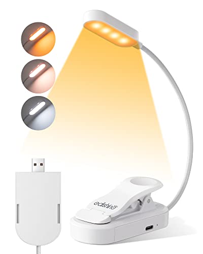 EDISHINE Leselampe Buch Klemme, USB wiederaufladbare LED Buchlampe für Kinder mit 3 Farbmodi & Stufenlos Dimmbar, Augenschonendes Leselicht, LED Leselampe für Bett, Auto, Ebene, Ecke von EDISHINE