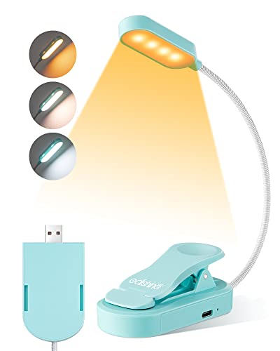 EDISHINE Leselampe Buch Klemme, USB wiederaufladbare LED Buchlampe für Kinder mit 3 Farbmodi & Stufenlos Dimmbar, Augenschonendes Leselicht, LED Leselampe für Bett, Auto, Ebene, Ecke von EDISHINE
