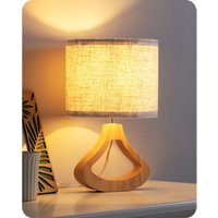 EDISHINE Nachttischlampe aus Holz mit E27 Leuchtmittlel, H34cm, 2700K Warmweiß, Tischlampe mit Lampenschirm aus Leinen, Beige EDISHINE Nachttischlampe aus Holz mit E27 Leuchtmittlel, H34cm, 2700K Warmweiß, Tischlampe mit Lampenschirm aus Leinen, Beige von EDISHINE