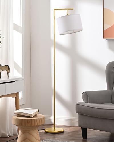 EDISHINE Stehlampe Wohnzimmer Gold, Bogenlampe mit Verstellem Leinen Lampenschirm, Leselampe mit E27 LED Leuchtmittel und Fußschalter, 160cm Standleuchte für Schlafzimmer, Kinderzimmer, Büro von EDISHINE