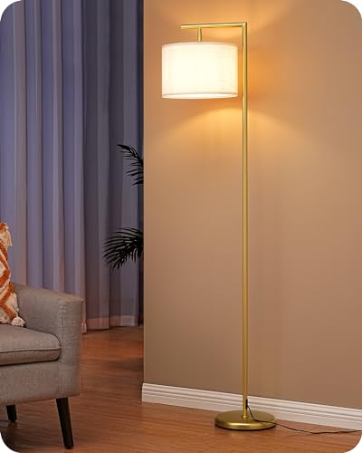 EDISHINE Stehlampe Wohnzimmer Gold, Bogenlampe mit Verstellem Leinen Lampenschirm, Leselampe mit E27 LED Leuchtmittel und Fußschalter, 160cm Standleuchte für Schlafzimmer, Kinderzimmer, Büro von EDISHINE
