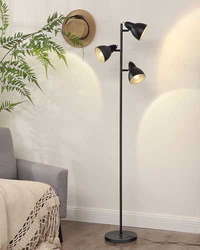 EDISHINE Stehlampe Wohnzimmer 163cm, 3-flammige Standleuchte Schwarz, Schwenkbare Stehleuchte Vintage, Leselampe mit Individuellen Schalter für Modern Deko Schlafzimmer, Büro, Geschenk von EDISHINE