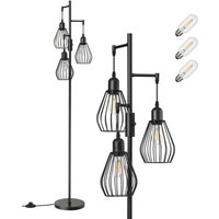 EDISHINE Stehlampe Wohnzimmer, 3-flammige Stehleuchte Dimmbar mit E27 LED-Glühbirnen, 2700K warmweiß, 166 cm, Käfig Lampenschirm aus Metall, EDISHINE Stehlampe Wohnzimmer, 3-flammige Stehleuchte Dimmbar mit E27 LED-Glühbirnen, 2700K warmweiß, 166 cm, Käfig Lampenschirm aus Metall, von EDISHINE