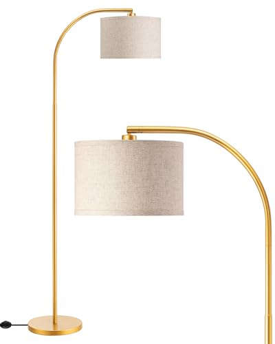 EDISHINE Stehlampe Wohnzimmer, 161cm Bogenlampe mit Verstellem Beigen Leinen-Lampenschirm, E27 Fassung, Leselampe Schlafzimmer, Stehleuchte Modern für Kinderzimmer, Gold von EDISHINE