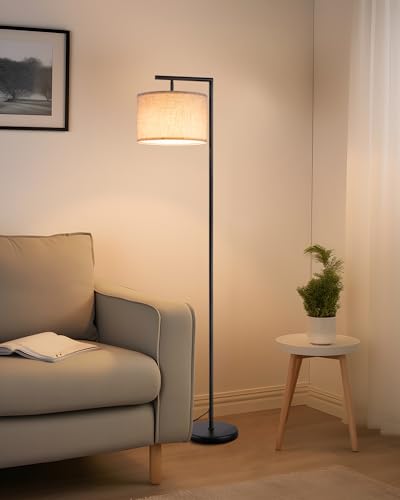 EDISHINE Stehlampe Wohnzimmer 160cm, Bogenlampe Modern mit Beigen Verstellem Leinen-Lampenschirm, LED E27 Glühbirne inklusive, Schwarz Leselampe Stehleuchte für Schlafzimmer, Kinderzimmer von EDISHINE