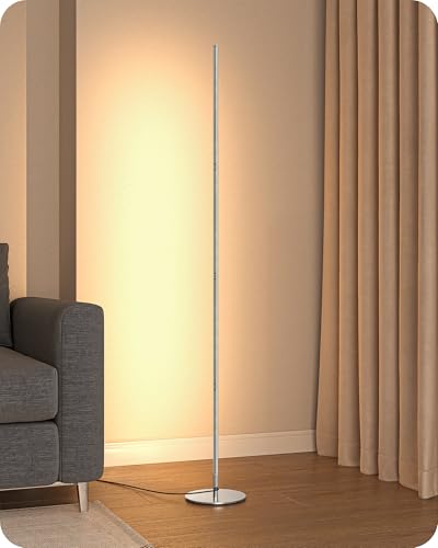 EDISHINE Stehlampe Wohnzimmer, LED Stehlampe Dimmbar, 3000K warmweiße Stehleuchte mit Memory-Funktion, höhenverstellbar 146 cm, moderne Standleuchte für Schlafzimmer und Büro, Silber von EDISHINE
