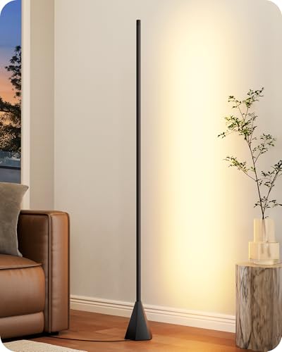 EDISHINE Stehlampe Wohnzimmer Dimmbar, LED Stehlampe mit Gestensteuerung & Fernbedienung, 24° Spot-Linse, 3 Farbtemperaturen, 152cm Moderne Stehleuchte für Schlafzimmer, Büro, Mattschwarz von EDISHINE