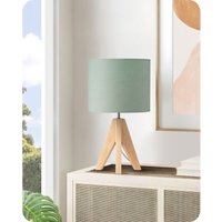 EDISHINE Tischlampe Vintage, E27 Lampe, H36cm, 2700K Warmweiß, Nachttischlampe Grün, Stativ Holz LED Tischleuchte, Lampenschirm aus Leinen, für Deko EDISHINE Tischlampe Vintage, E27 Lampe, H36cm, 2700K Warmweiß, Nachttischlampe Grün, Stativ Holz LED Tischleuchte, Lampenschirm aus Leinen, für Deko von EDISHINE