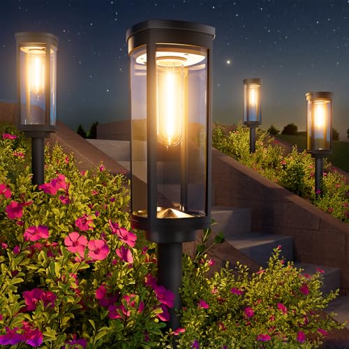 EDISONFIRE Sehr Hell Solarlampen für Außen Garten, 4 Stücke Gartenleuchten Solar Warmweiß, IP65 Wasserdicht Solarleuchten außenbeleuchtung Solar Wegeleuchte für Außen Garten, Terrasse, Pfad, Rasen von EDISONFIRE