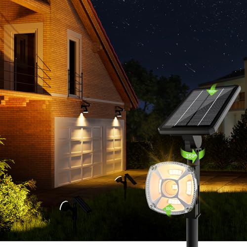 EDISONFIRE Solar Strahler für Außen, 36 LED 3500K Solarlampen Spot Lichter Warmeweiß, 3 Helligkeit 360° Drehbare Solarleuchten, IP67 Wasserdicht Wandleuchten für Außen Garten Rasen Wege Garage,4 Stück von EDISONFIRE