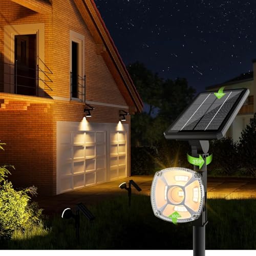 EDISONFIRE Solarlampen für Außen, 36 LED 3500K Solarstrahler Warmeweiß 3 Helligkeit, mit 360° Drehbare 8,5 Zoll Batterieplatte, Solar Gartenleuchten für Außen Rasen Wand Wege Garage, 1 Stück von EDISONFIRE