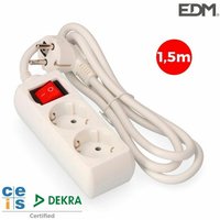 EDM - Mehrfachsockel mit 2 Steckdosen t/tl 10/16A Schuko + Schalter 1,5m 3x1,5mm von EDM