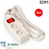 EDM - Mehrfachsockel mit 2 Steckdosen t/tl 10/16A Schuko + Schalter 3m 3x1,5mm von EDM