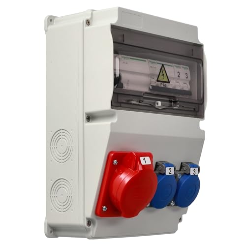 EDO, Baustromverteiler kompatibel mit Schneider for protection ASTAT 296 Plus IP65 16A/5P, 2x200/250V IP44 SCHUKO, EDO777296 von EDO