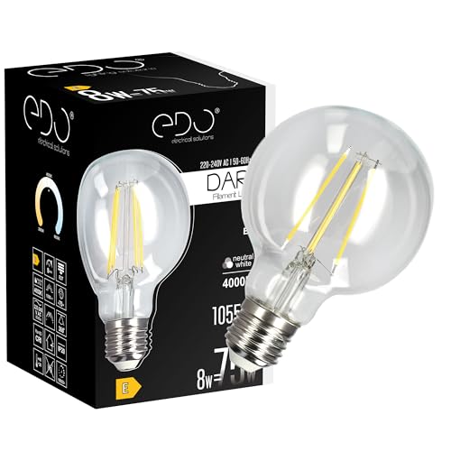 EDO Dekorative Glühbirne LED DARI E27 Filament 8W Neutralweiß 4000K 1055lm CLEAR G80 Leuchtmittel Energiesparlampe Lampe Dekorative Ideal für Retro- und Industrial-Design EDO Dekorative Glühbirne LED DARI E27 Filament 8W Neutralweiß 4000K 1055lm CLEAR G80 Leuchtmittel Energiesparlampe Lampe Dekorative Ideal für Retro- und Industrial-Design von EDO