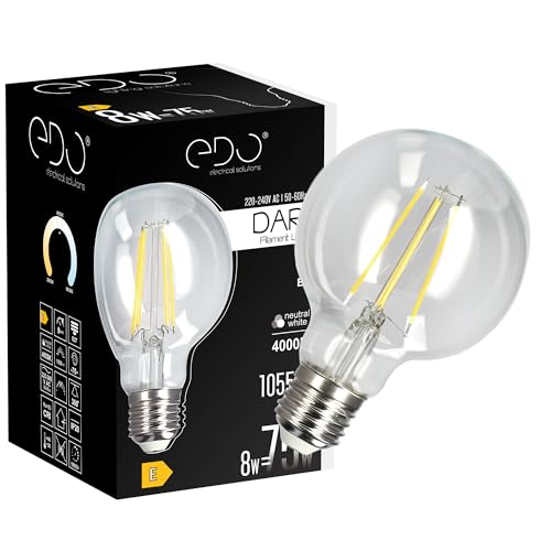 EDO, Dekorative Glühbirne DARI LED Filament 8W, E27, 4000K, 1055lm, 230V, CLEAR G80, leuchtmittel, e27 birne, led glühbirnen e27, e27 led, glühbirne, lightbulb, led neutralweiss, EDO777634 von EDO