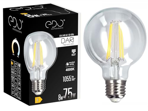 EDO, Dekorative Glühbirne DARI LED Filament 8W, E27, 4000K, 1055lm, 230V, CLEAR G80, leuchtmittel, e27 birne, led glühbirnen e27, e27 led, glühbirne, lightbulb, led neutralweiss, EDO777634 von EDO