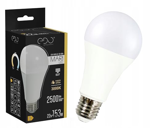 EDO, MARI LED-Lampe 22W 3000K warmweiß WW 2500lm nicht dimmbar, led e27 3000k, e27 led warmweiss, sparlampen, led lampen glühbirne, 1 Stück, EDO777507 von EDO